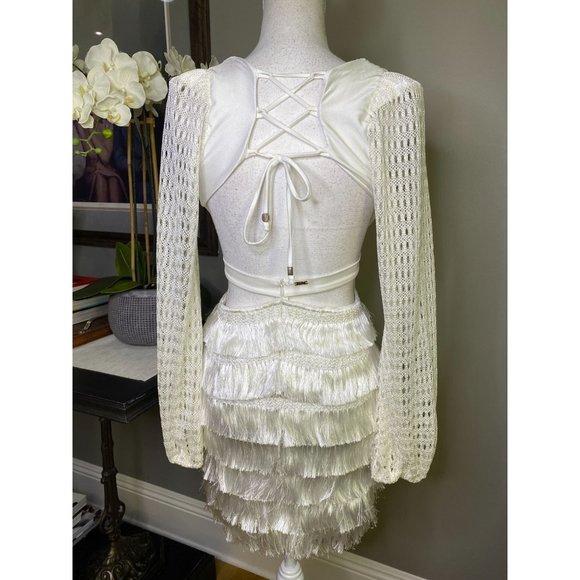 PatBO Cut-out Fringe Mini Dress White Women's Size 2 - Picture 11 of 16